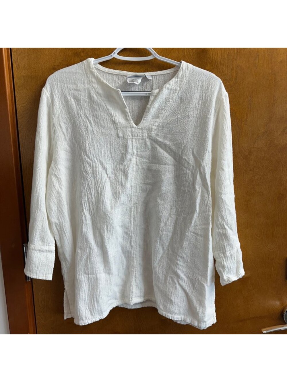 Hot Cotton 100% Cotton V-Neck Top Womens Size Large Petite White Lagenlook Boho